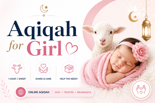 Aqiqah for girl online service with baby girl, lamb, one goat or sheep sacrifice and charity distribution