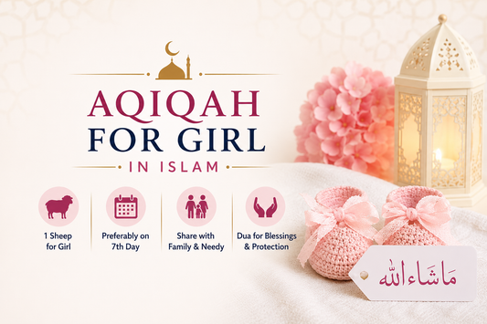 Aqiqah for a baby girl in Islam with one sheep, seventh-day guidance, family sharing, dua and Islamic baby décor