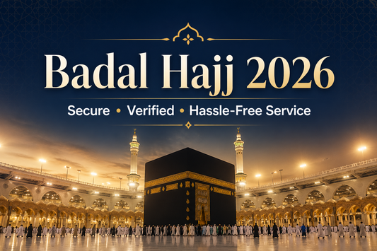 Badal Hajj 2026 banner with Kaaba in Makkah – Secure, Verified and Hassle-Free Hajj service performed by qualified scholars