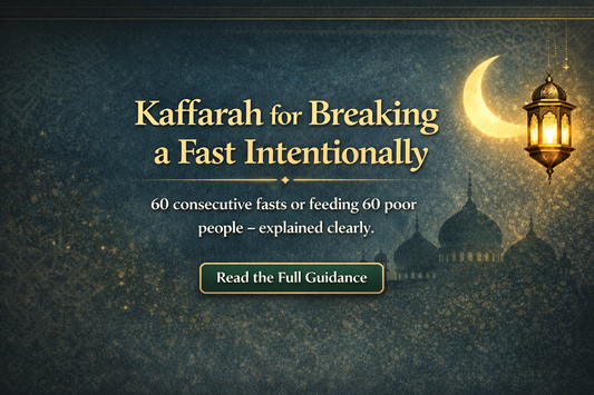 Kaffarah for breaking a fast intentionally banner explaining 60 consecutive fasting rule and feeding 60 poor people during Ramadan