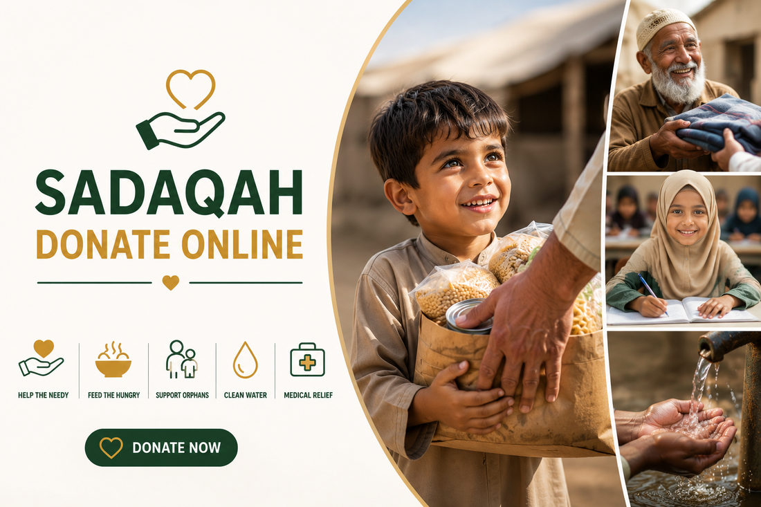 Sadaqah donation online to help the needy, feed the hungry, support orphans, provide clean water and medical relief.