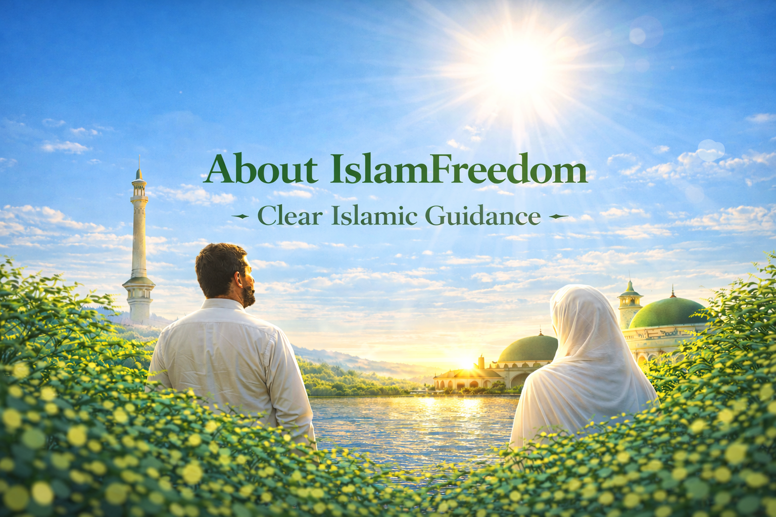 About IslamFreedom – clear Islamic guidance with mosque domes, nature, and peaceful Islamic scenery