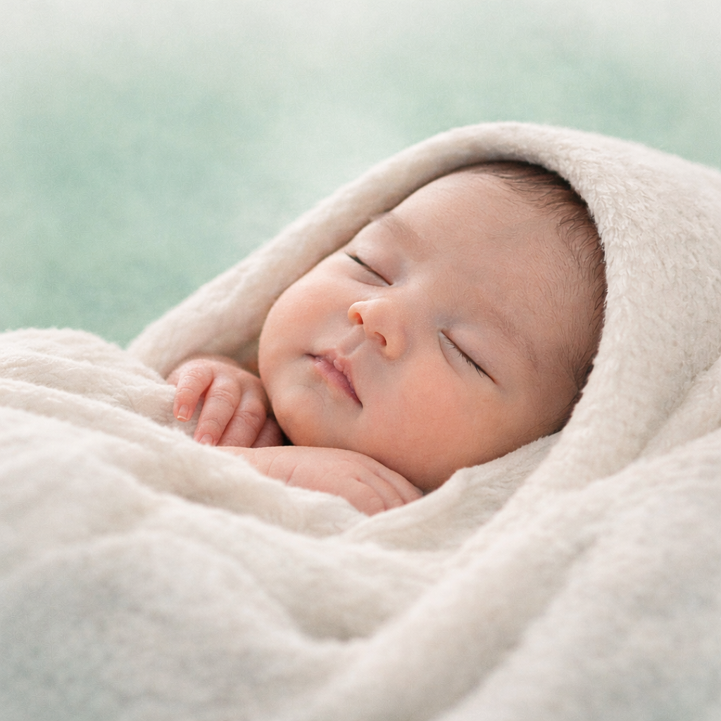 Peacefully sleeping newborn representing Islamic guidance on Aqiqah